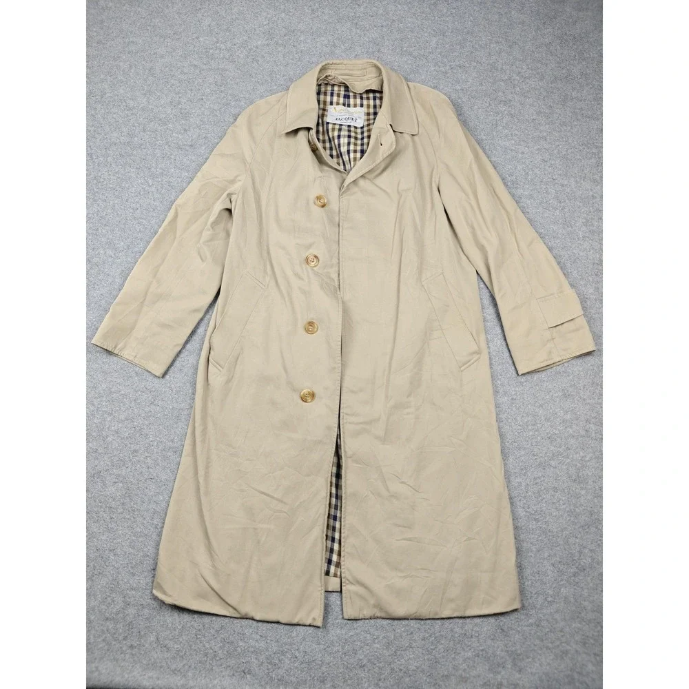 Vintage Aquascutum Coat Mens Medium Beige Cotton Aqua 5 Rain Trench Check